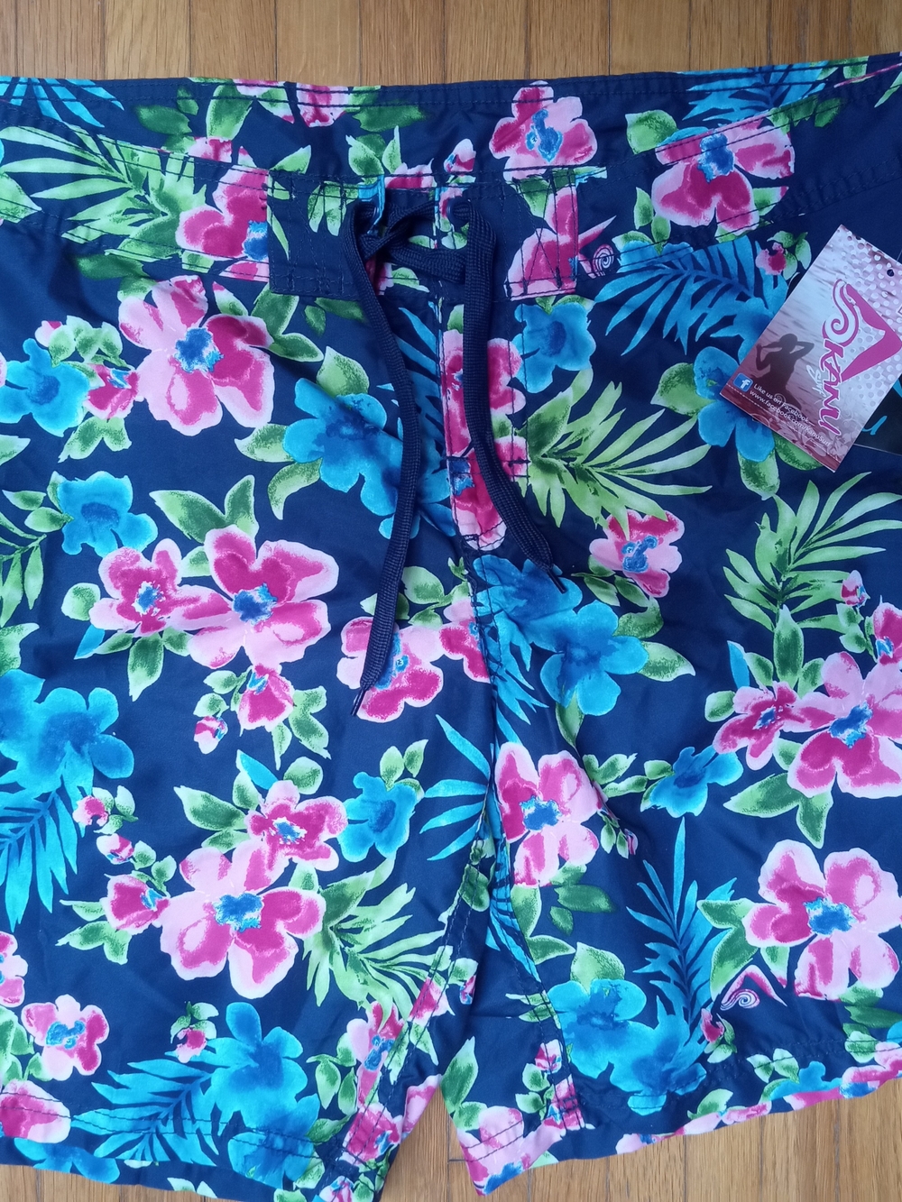 Kanyu Surf  Tropical with Pink & Teal Flowers Board Shorts